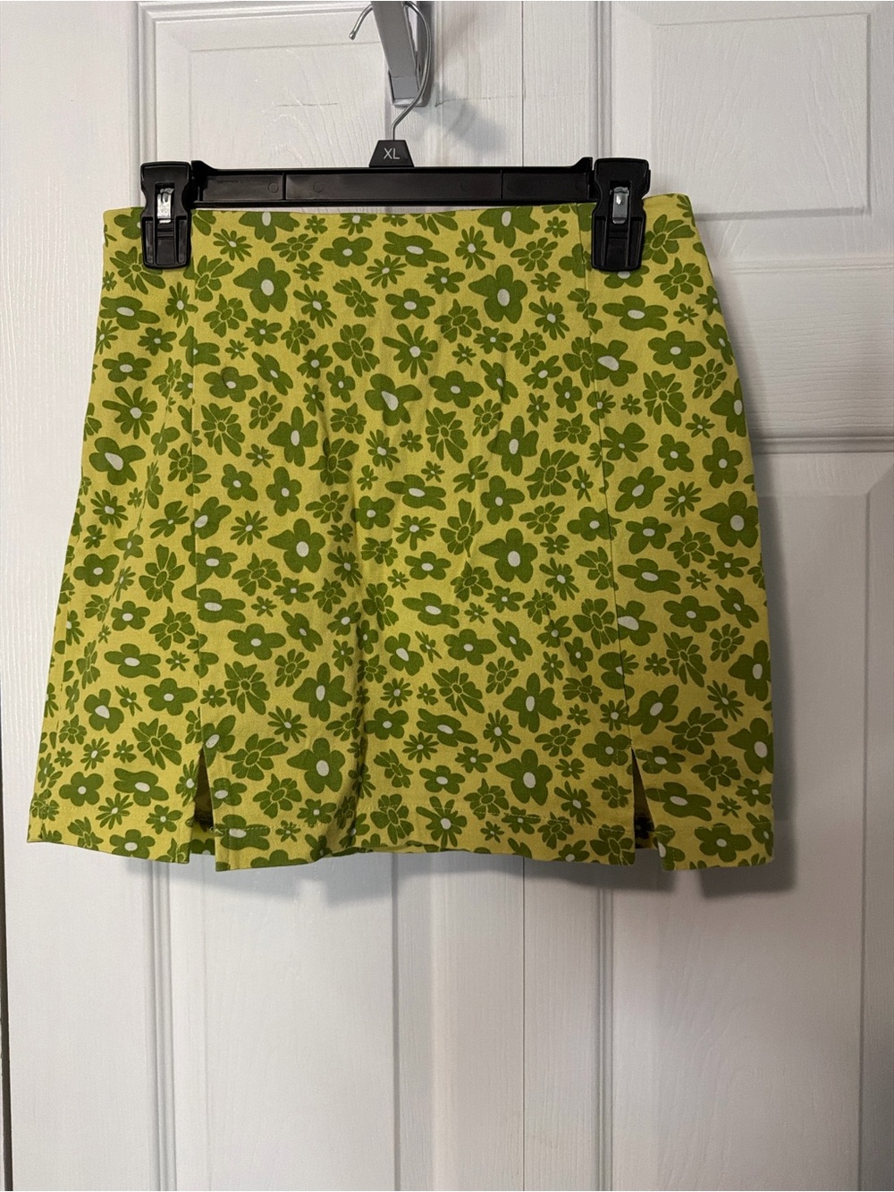Green Floral Mini Skirt Size 7 Retro Y2K Double Slit